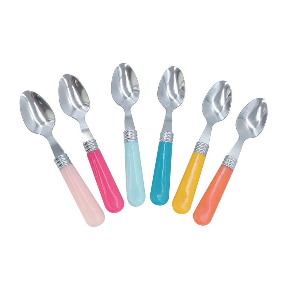 Mini cuillère inox manche plastique multicolore x6