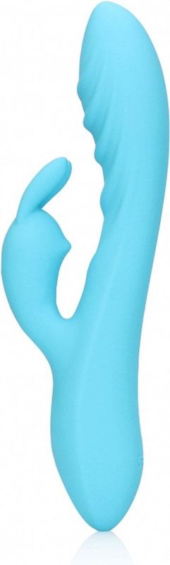 Shots - Loveline LOVE006BLU - Ribbed Ultra Soft Silicone Rabbit Vibrator - Glacial Blue
