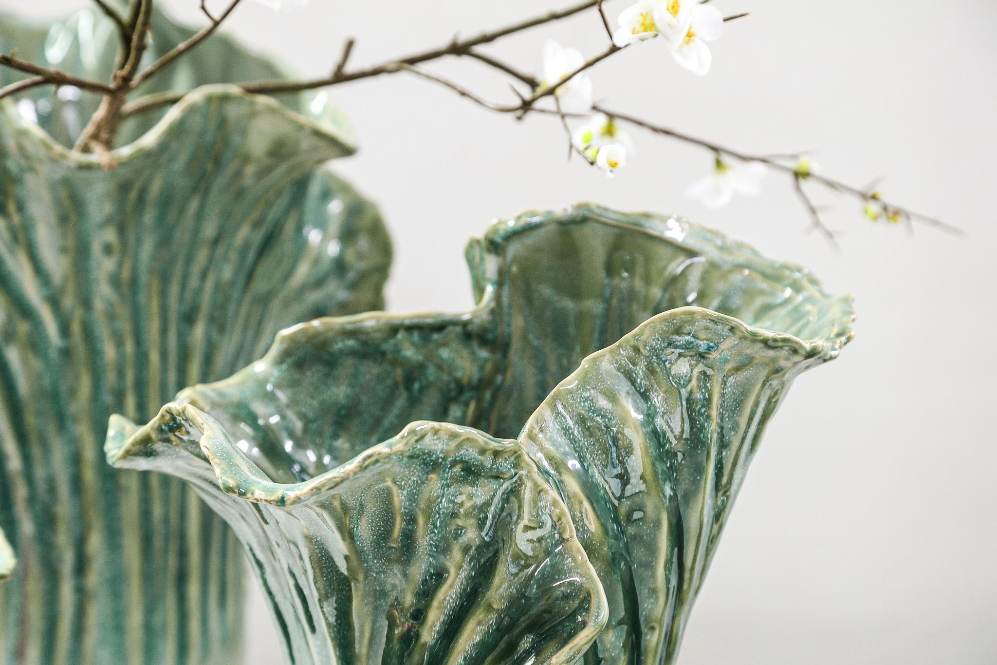 PTMD Swing Green Ceramic Pot Cabbage Shape M