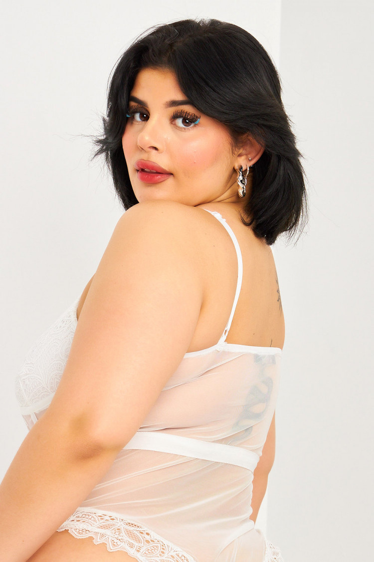 Body blanc en dentelle transparente