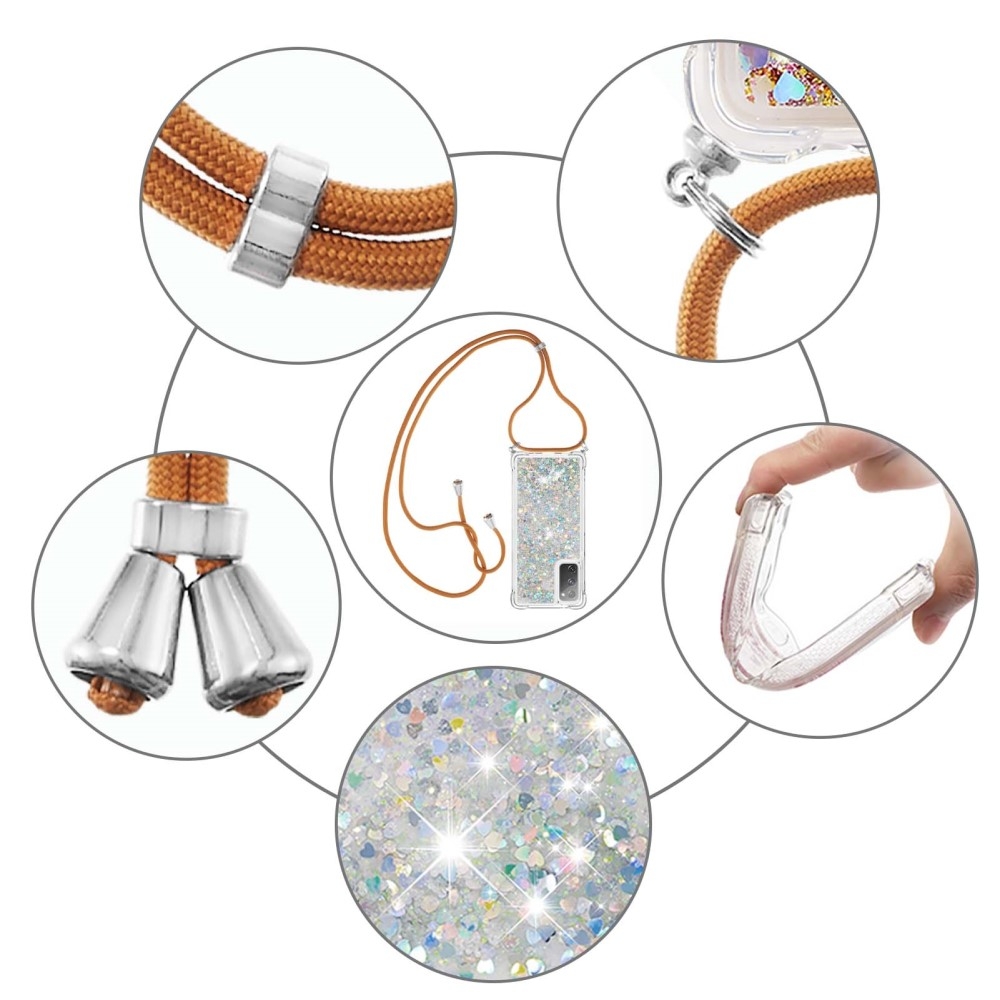 Samsung Galaxy S20 FE / S20 FE 5G Necklace Gummi Hülle Liquid Glitzer   Handykette (130cm) - Braun / Silber