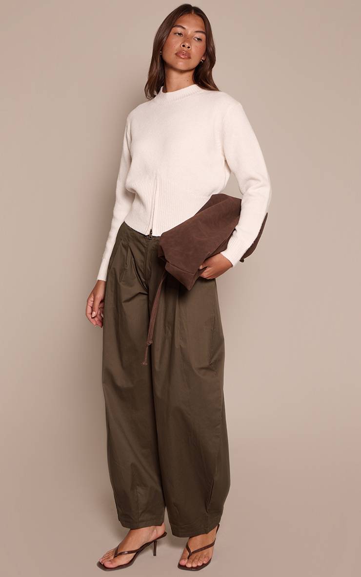 Crème Synthétiquell Tricoté Taille Cintrée Ourlet Zippé