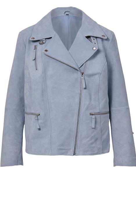 Leder-Bikerjacke, echtes Leder, Revers, Zipper, Langarm