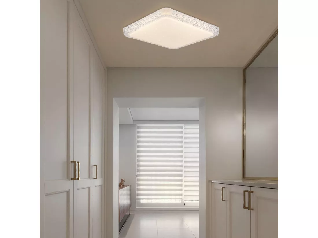 NETTLIFE Plafonnier LED Cuisine Salon Moderne Carré 30CM Cristal Ciel Étoilé Design Dimmable avec Télécommande Blanc Petit pour Salon Couloir Bureau