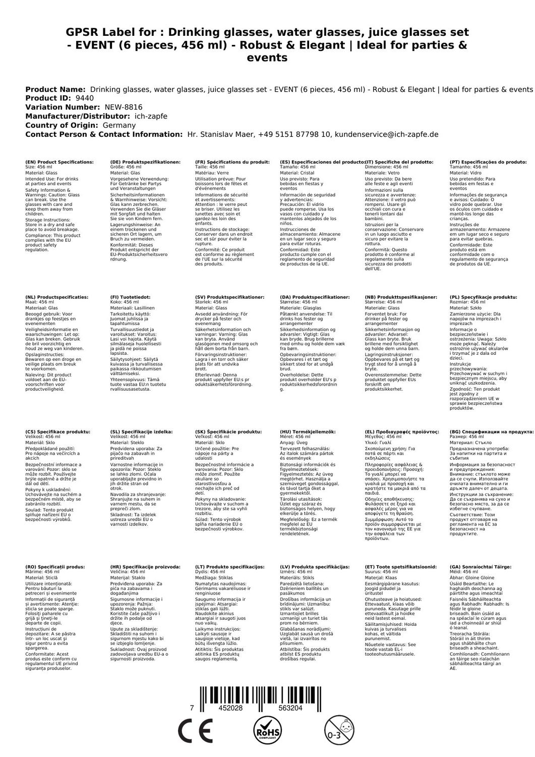 Trinkgläser EVENT 6er-Set, 456 ml