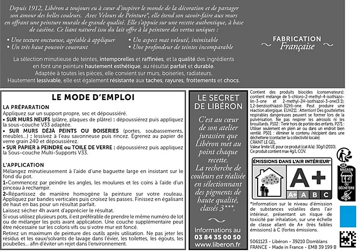 Peinture multisupport murs, plafonds et boiseries Velours de peinture blanc ecru brut Libéron 2,5L