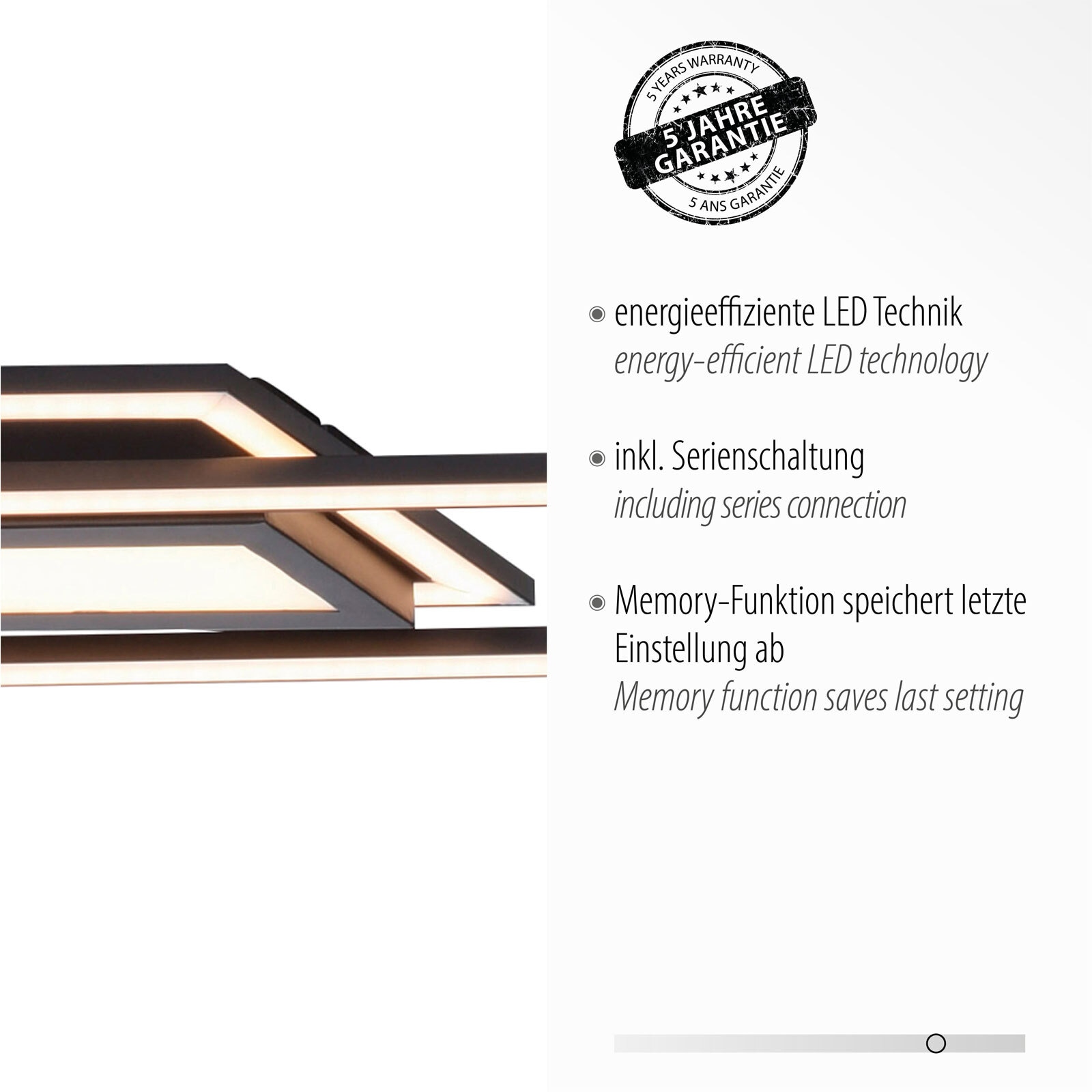 JUST LIGHT LED Deckenlampe ASMIN 17,9 x 100 cm schwarz