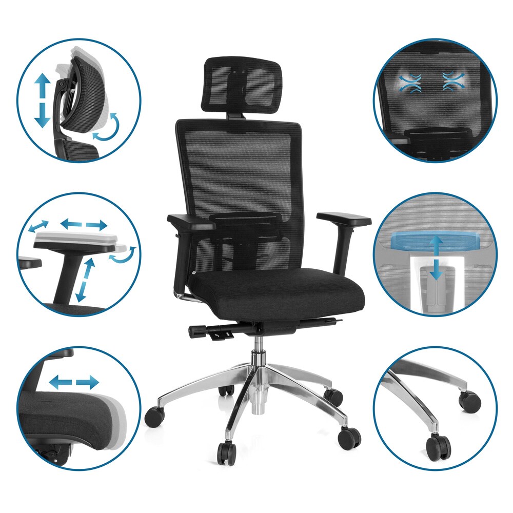 Profi Bürostuhl ASTRA LUX Stoff/Netzstoff mit Armlehnen (höhenverstellbar) hjh OFFICE