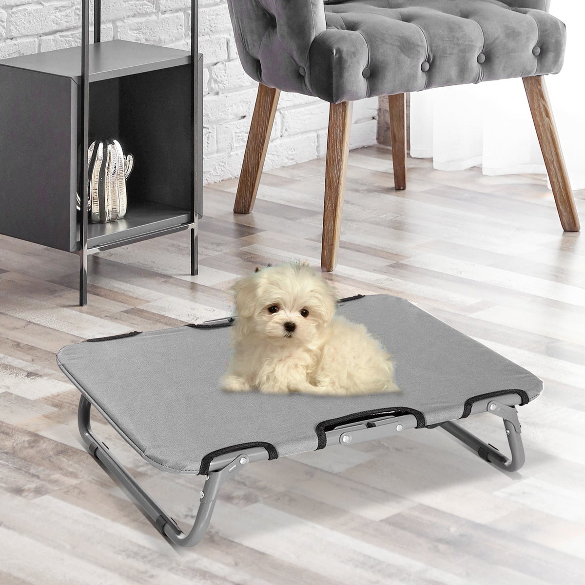 PawHut hondenbed, 59L x 46B x 15H cm, stalen buis, 600D Oxford, grijs