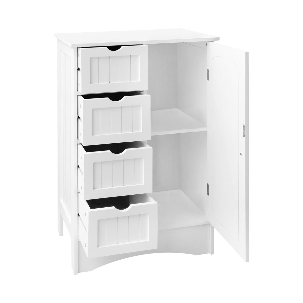 ML-Design Badkamerkast Wit, 55x81x30 cm, Badkamerkast met 1 deur, 4 lades, Veel opbergruimte, Vrijstaand, Landelijke stijl, Badkamercommode van MDF-hout, Badkamerkast Badkamermeubel