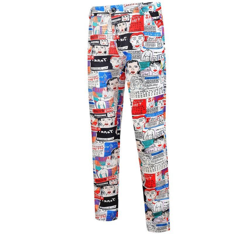 Sheck - Cartoon Print Single-Button Blazer / Vest / Rechte Broek / Set