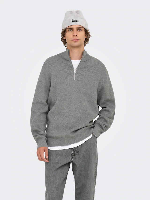 ONLY & SONS Troyer »ONSPHIL REG 12 STRUC HALF ZIP KNIT NOOS« Baumwollmischung, regular fit