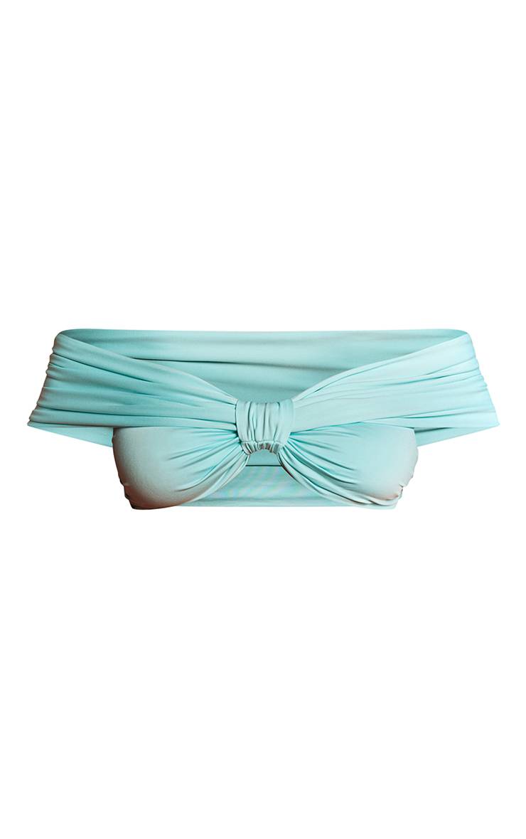 Bleu Ensemble Coordonné Haut Bardot Aqua Avec Détail Nœud