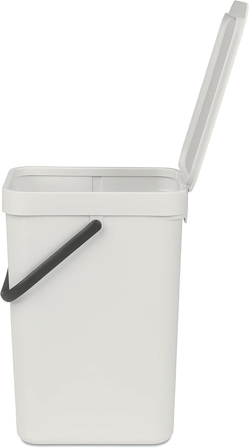 Brabantia Afvalbak met deksel dat open blijft staan, 12 liter, HxBxD 35 x 20 x 24,9 cm, kunststof, lichtgrijs