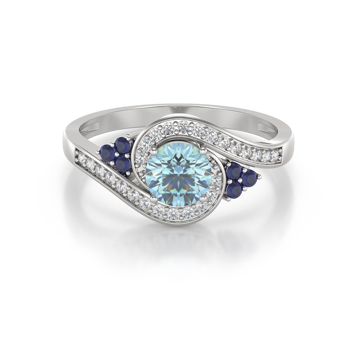 Bague Aigue-Marine Saphir et diamants sur Argent 925 2.702grs