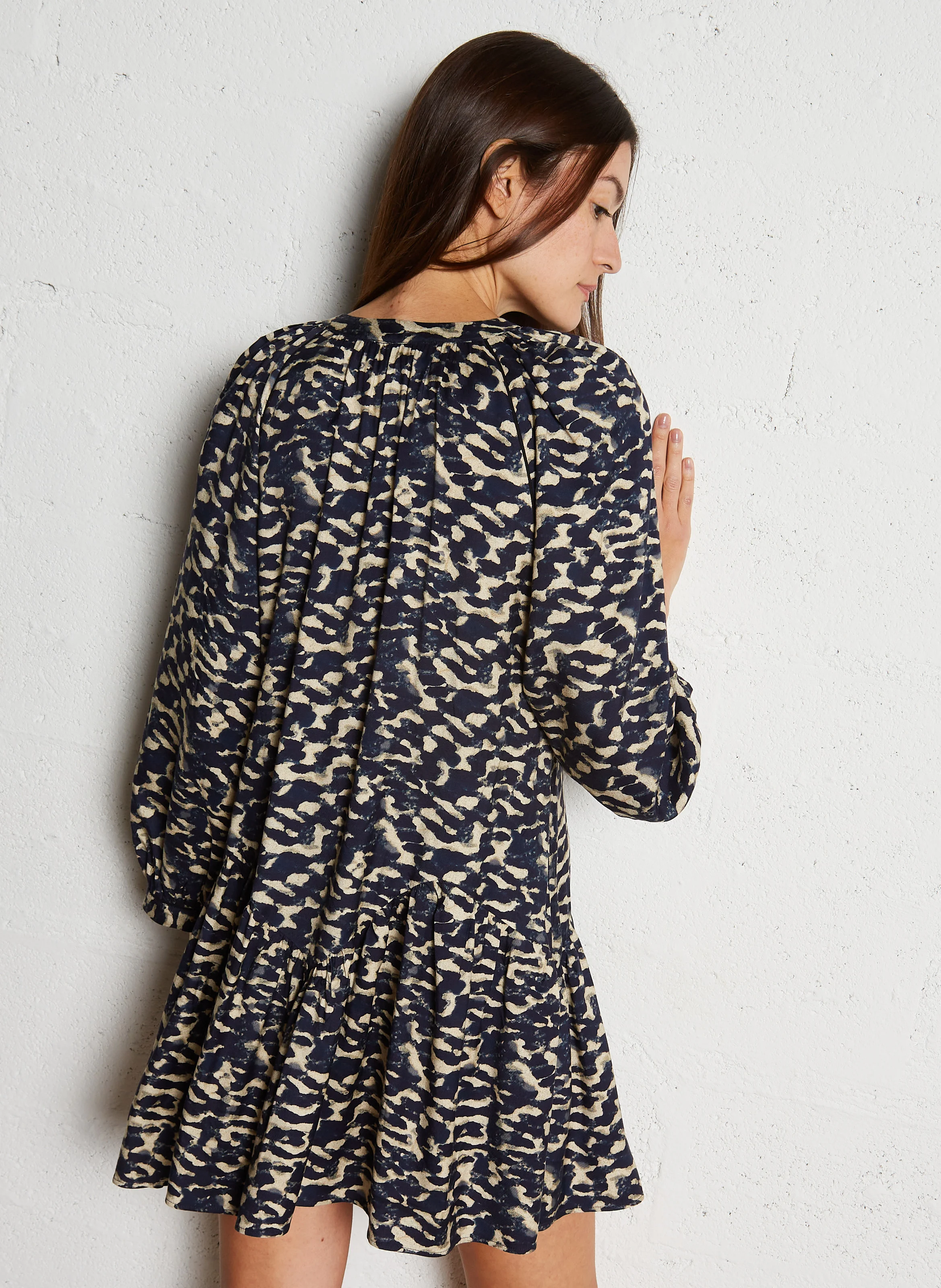 AISHA - Robe courte col V | Bleu