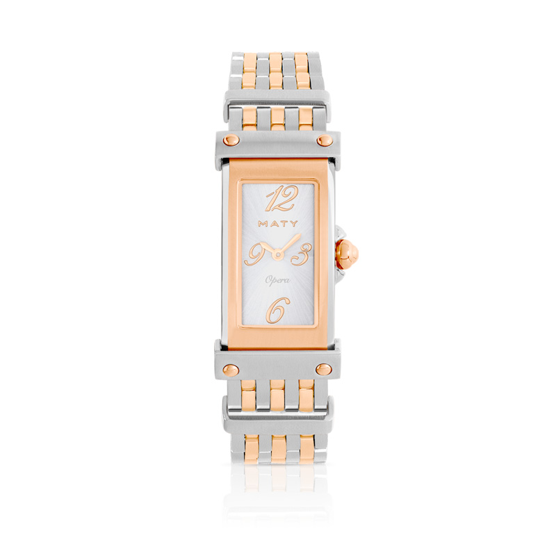 Montre Opéra femme acier et acier rose