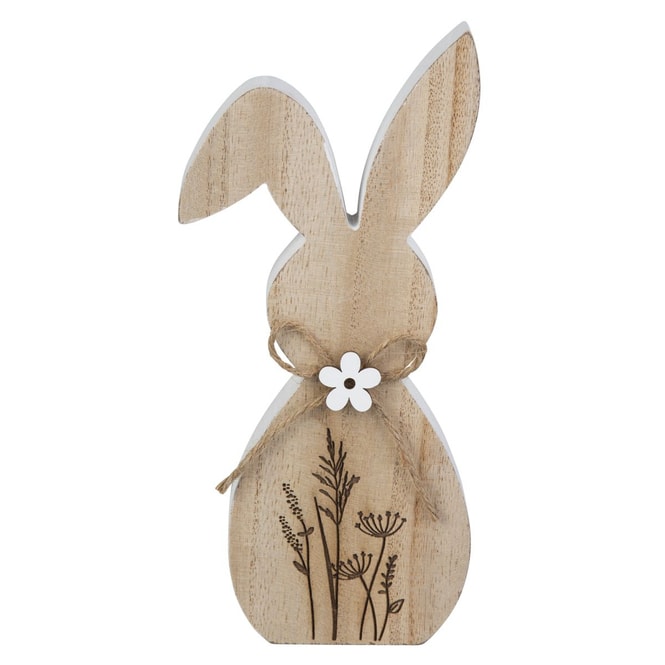 Standdeko - Hase mit Blumenprint - aus Holz - ca. 9 x 2 x 20 cm