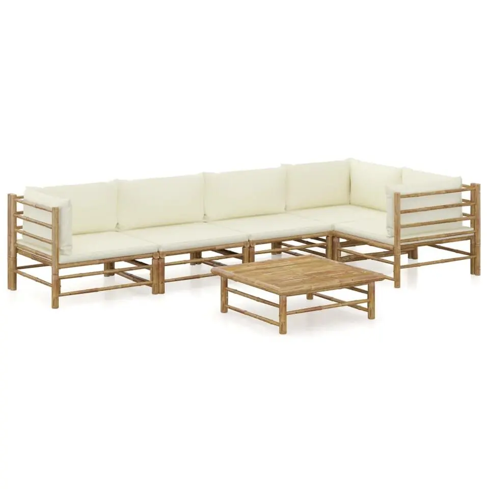 vidaXL - Loungeset - Crèmewitte - Bamboe - 6 stuks - Met kussens