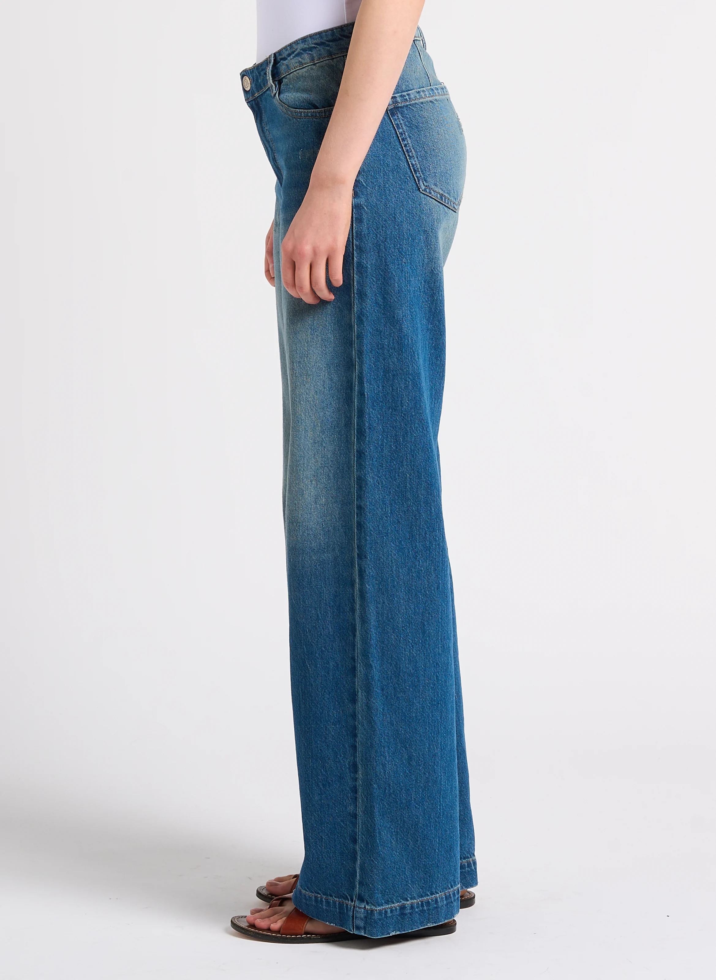 SANDY - Jean taille basse délavée en coton | Bleu