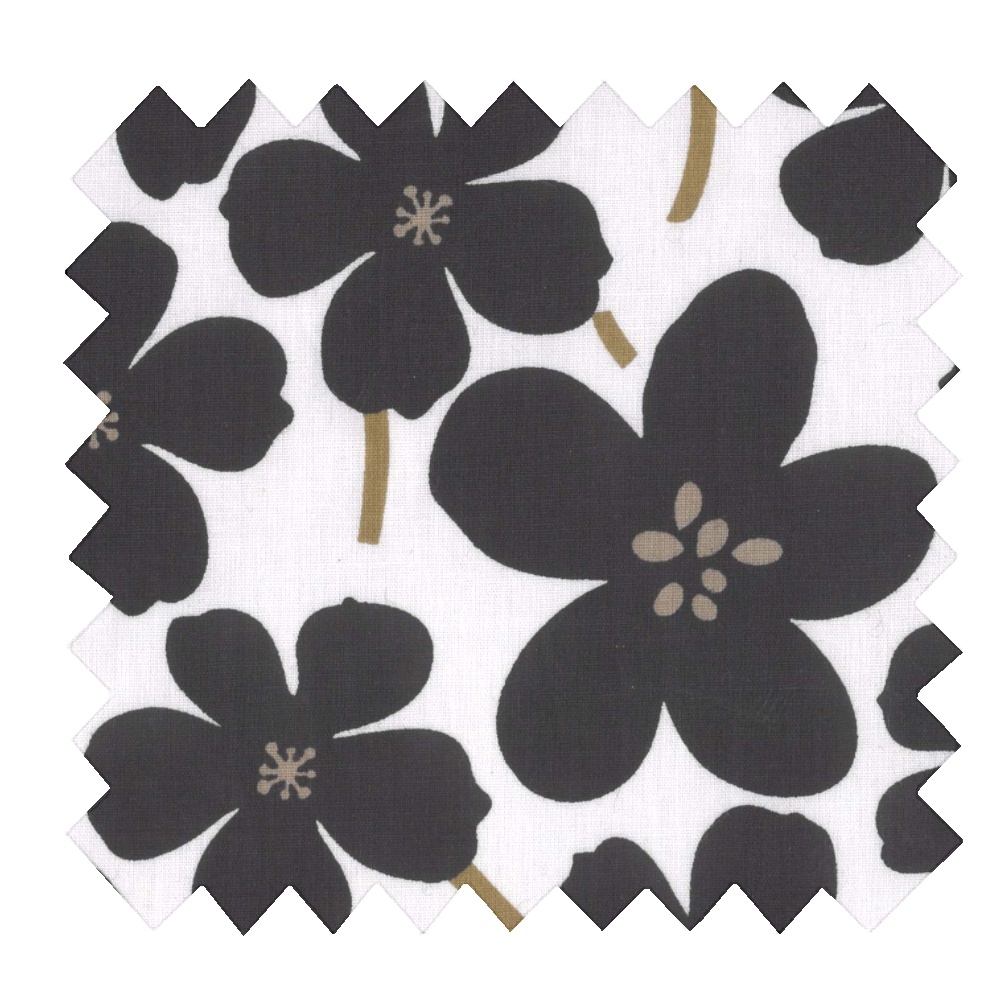 Tissu Coton Au Mètre Ex2424 Primeveres Noir Et Blanc