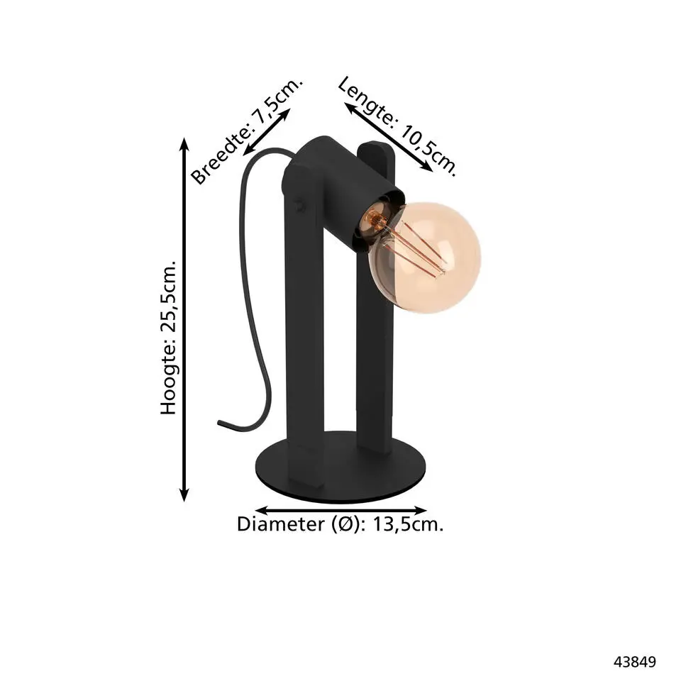 EGLO Plimsoll Tafellamp - E27 - 25,5 cm - Zwart - Hout