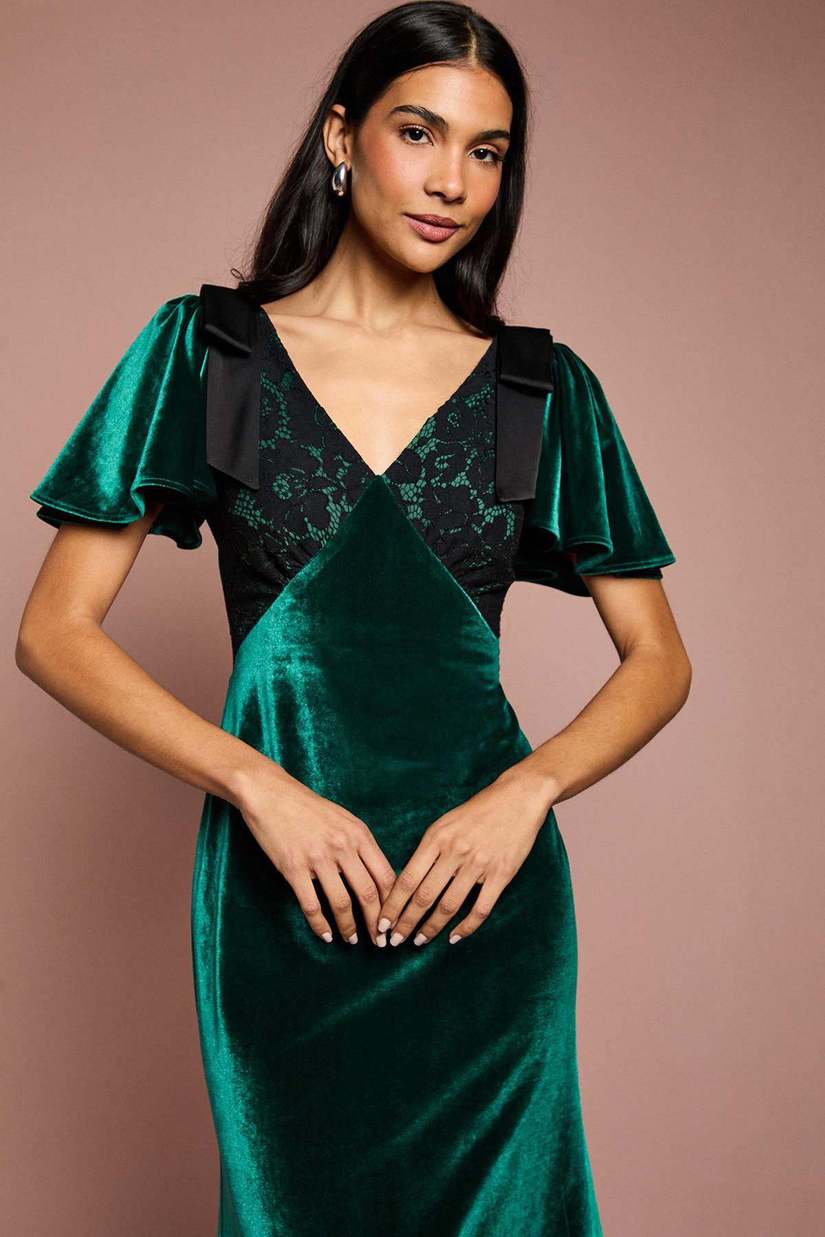 Coast Robe Mi-Longue Mélange Velours et Dentelle
