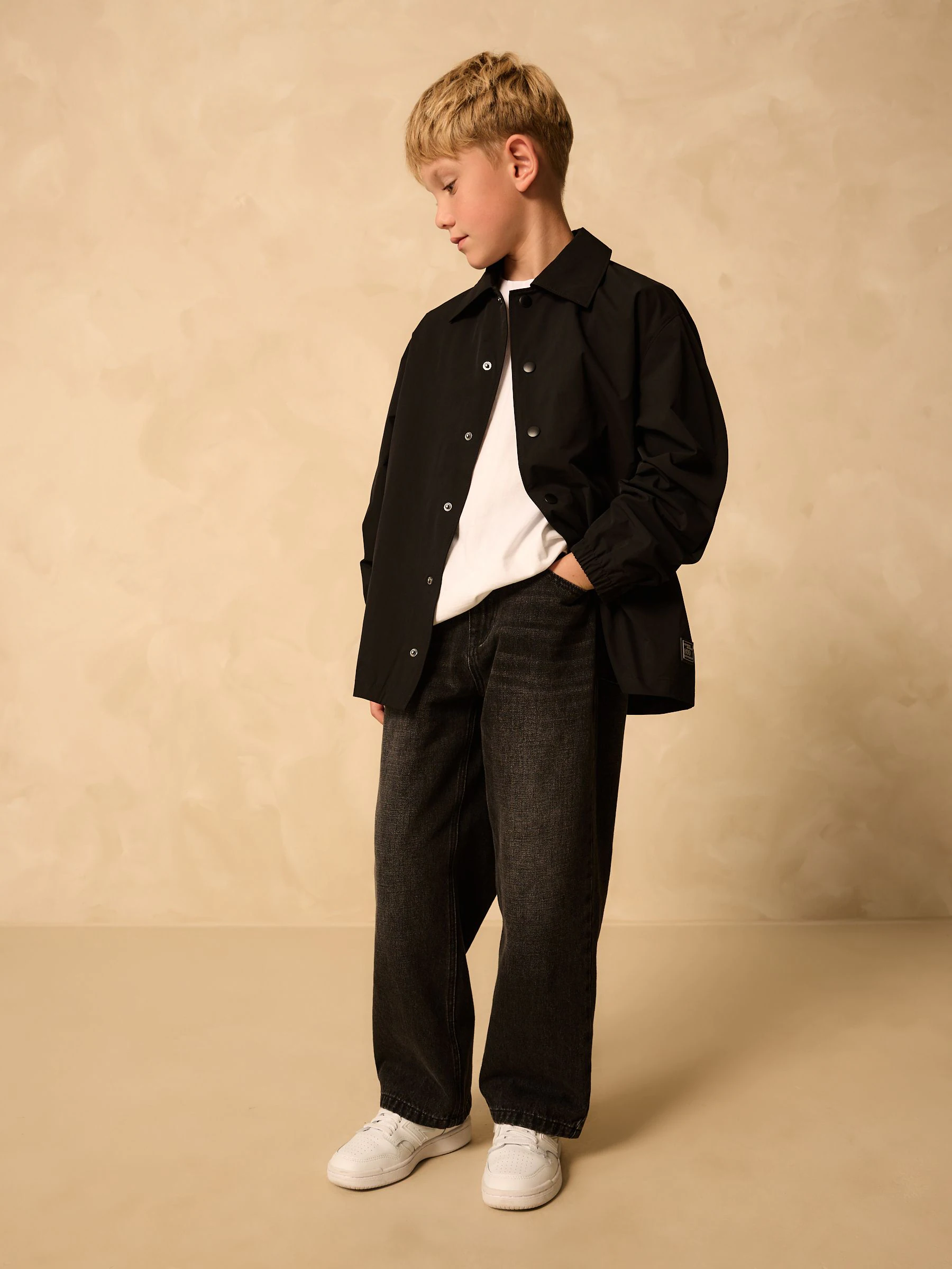 Zwart - Overshirt met drukknoopsluiting (3-16jr)