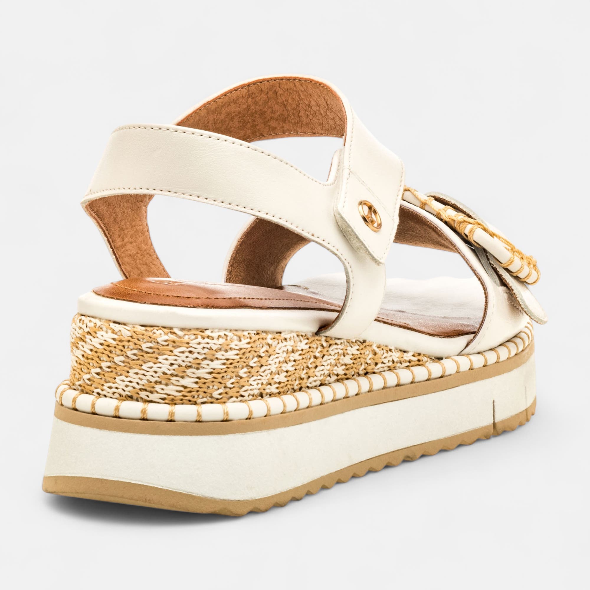 Sandales à talon compensé Femme en cuir blanc