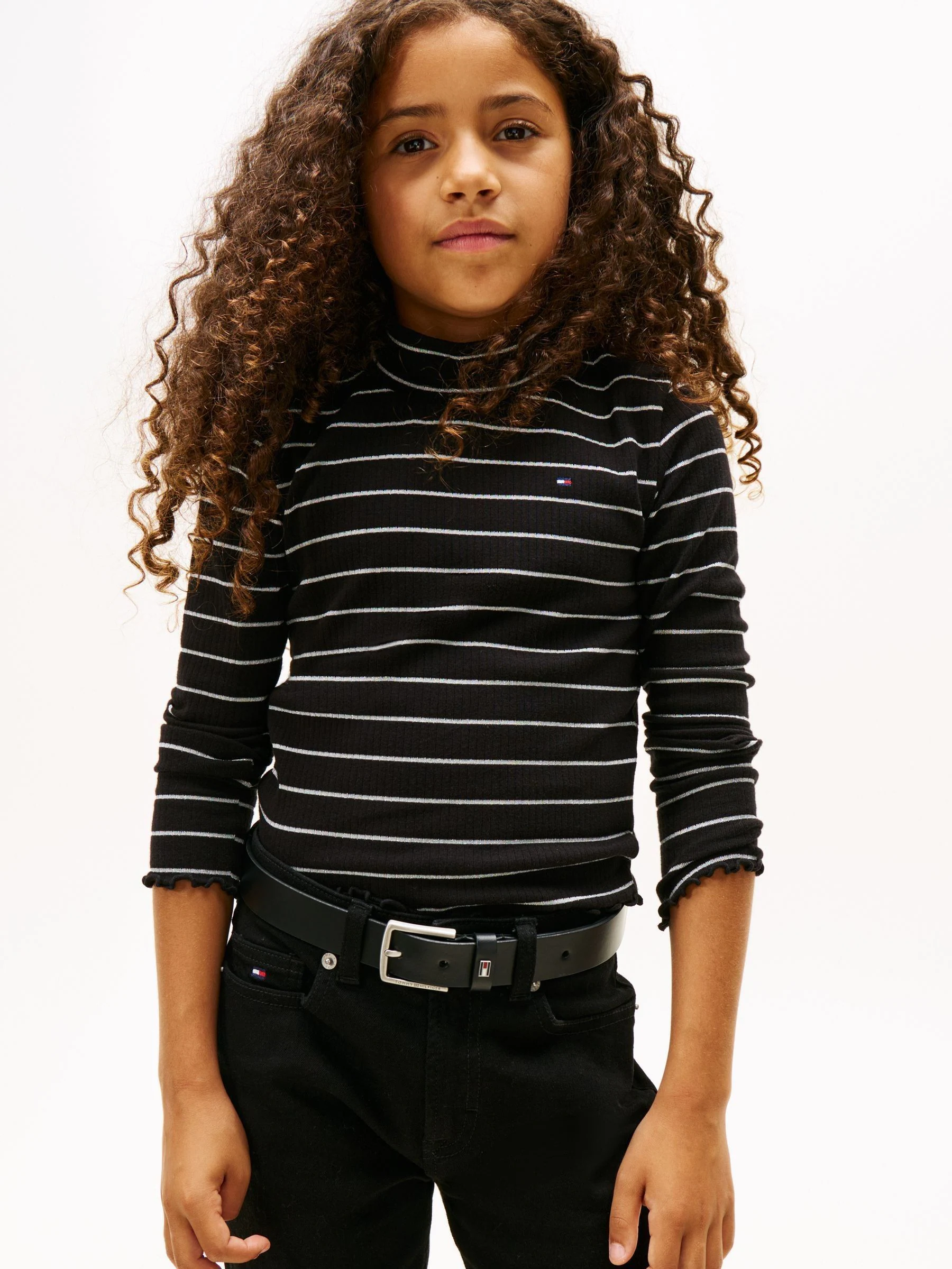 Tommy Hilfiger Sparkle Stripe Extra Slim Mock Neck Top