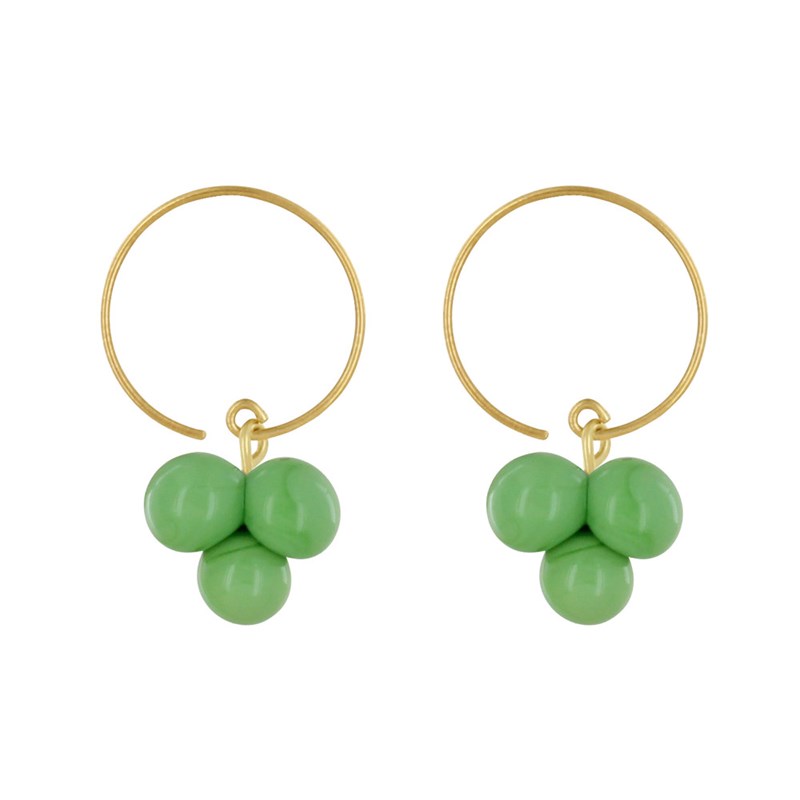 Boucles d'Oreilles Créoles Laiton et Bouquet de Perles de Verre