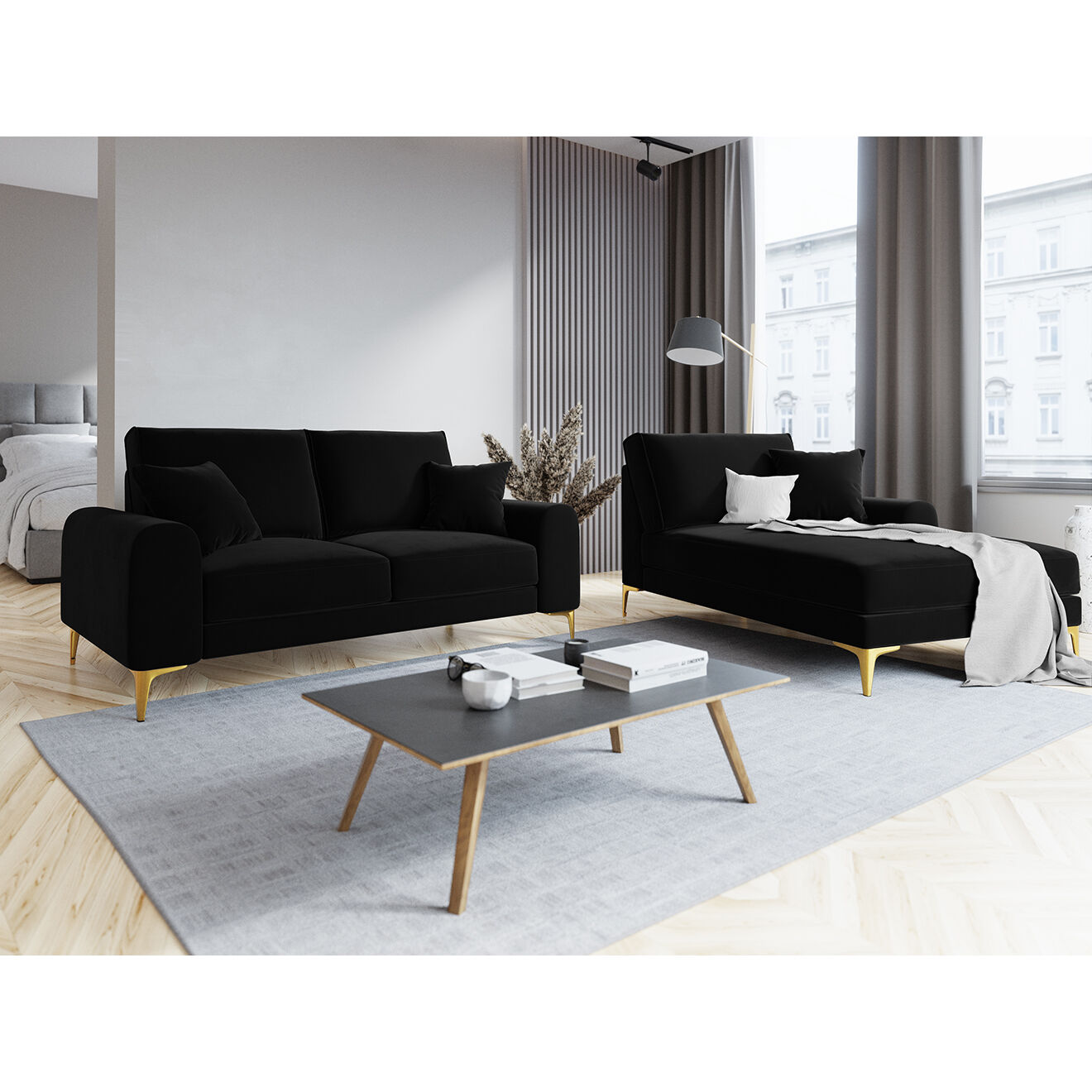 Mazzini Sofas Canapé 2 places velours madara noir - 172x102x90 cm