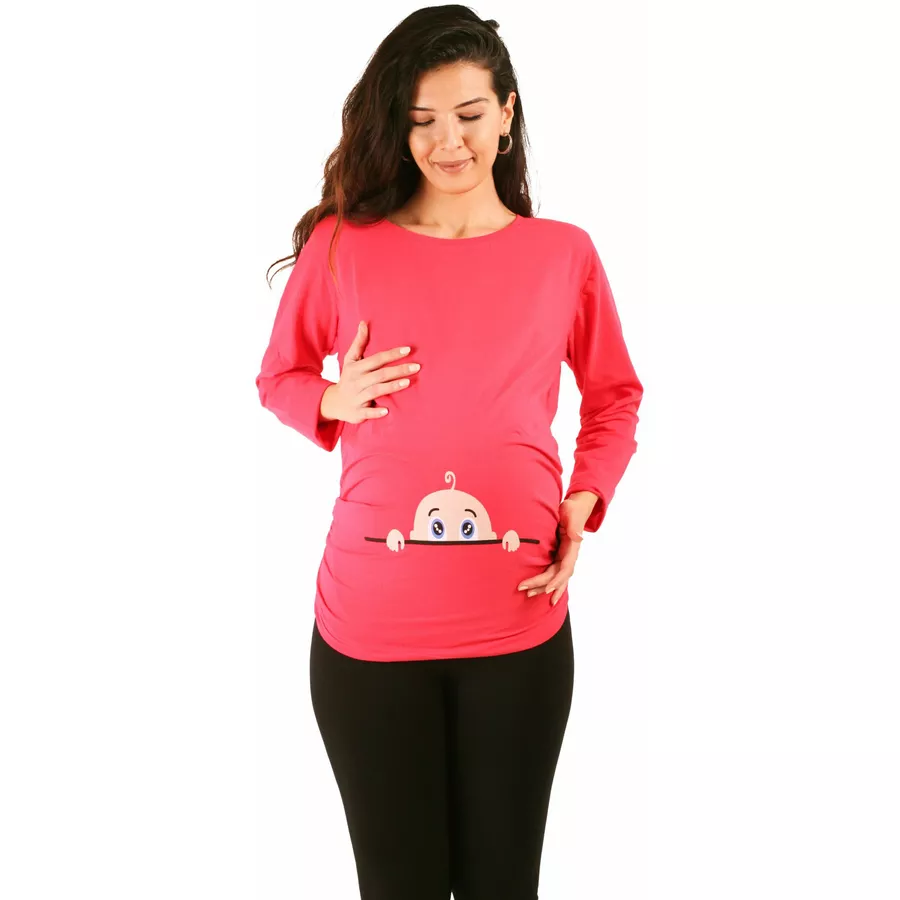 M.M.C. Umstandslangarmshirt Neugieriges Baby mit Motiv Koralle