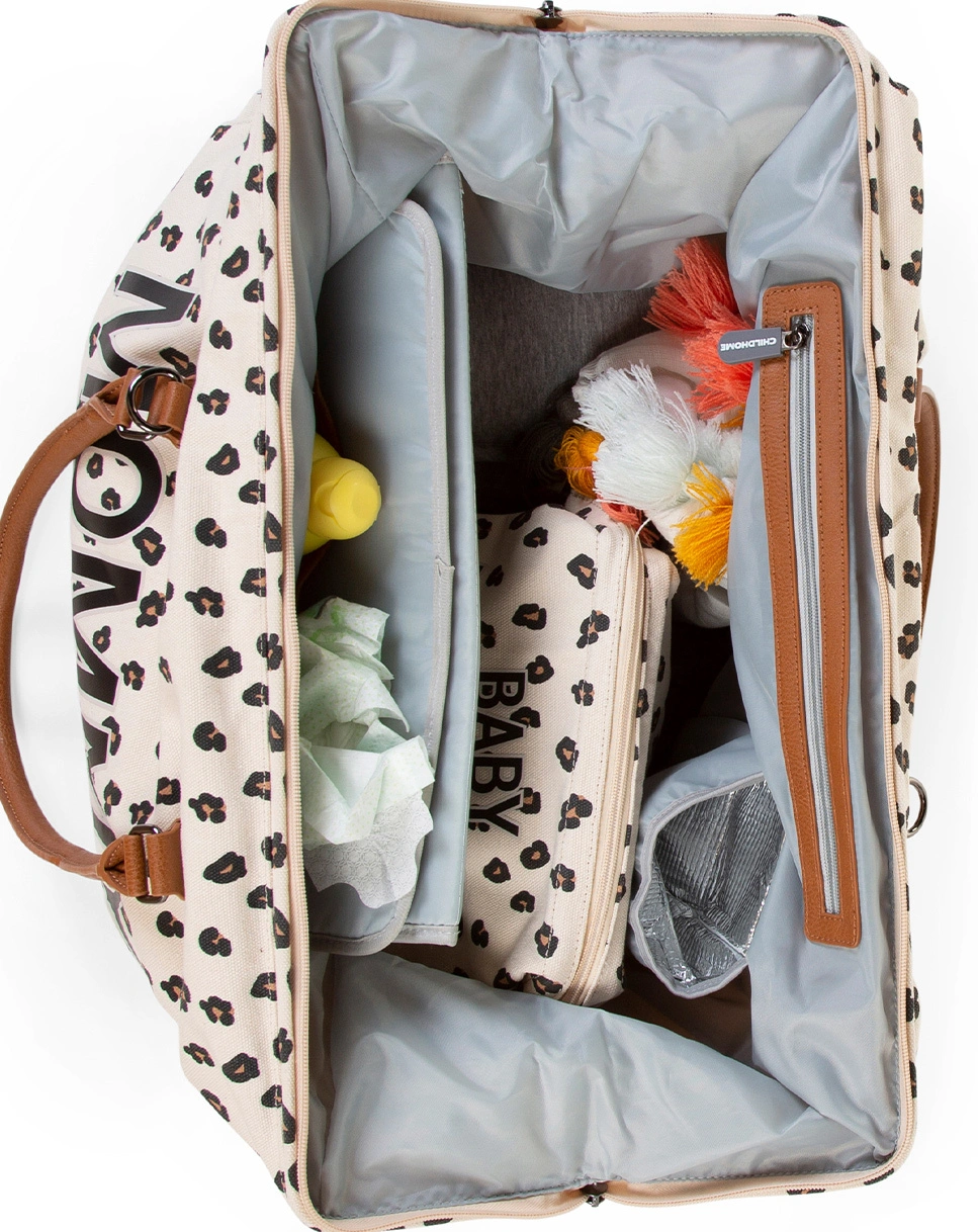Wickeltasche MOMMY BAG LEO (55x30x40) in beige/schwarz