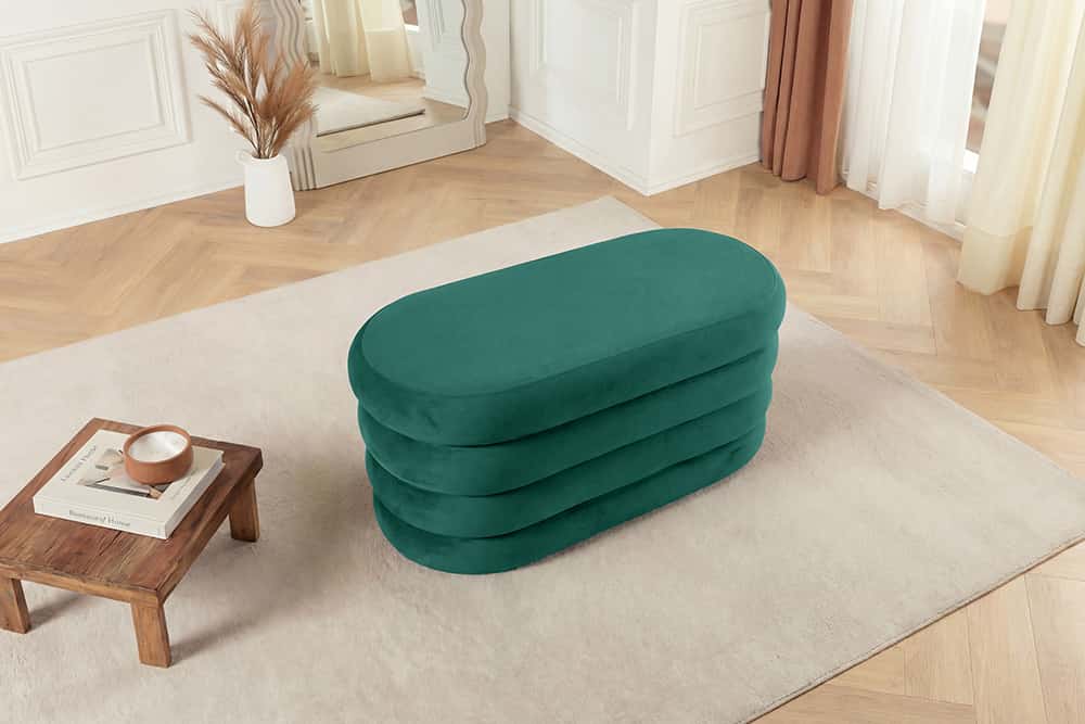 Extravagante Polsterbank VOGUE 85cm grün Samt Sitzbank mit Stauraum