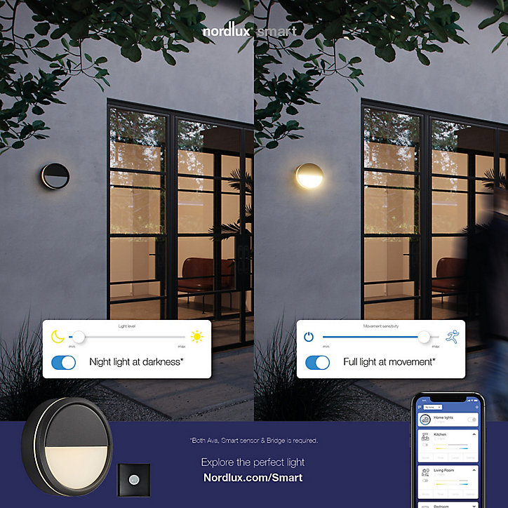Applique murale plafonnier extérieur AVA Smart LED 600lm 2200K-6500K IP54 Nordlux Noir