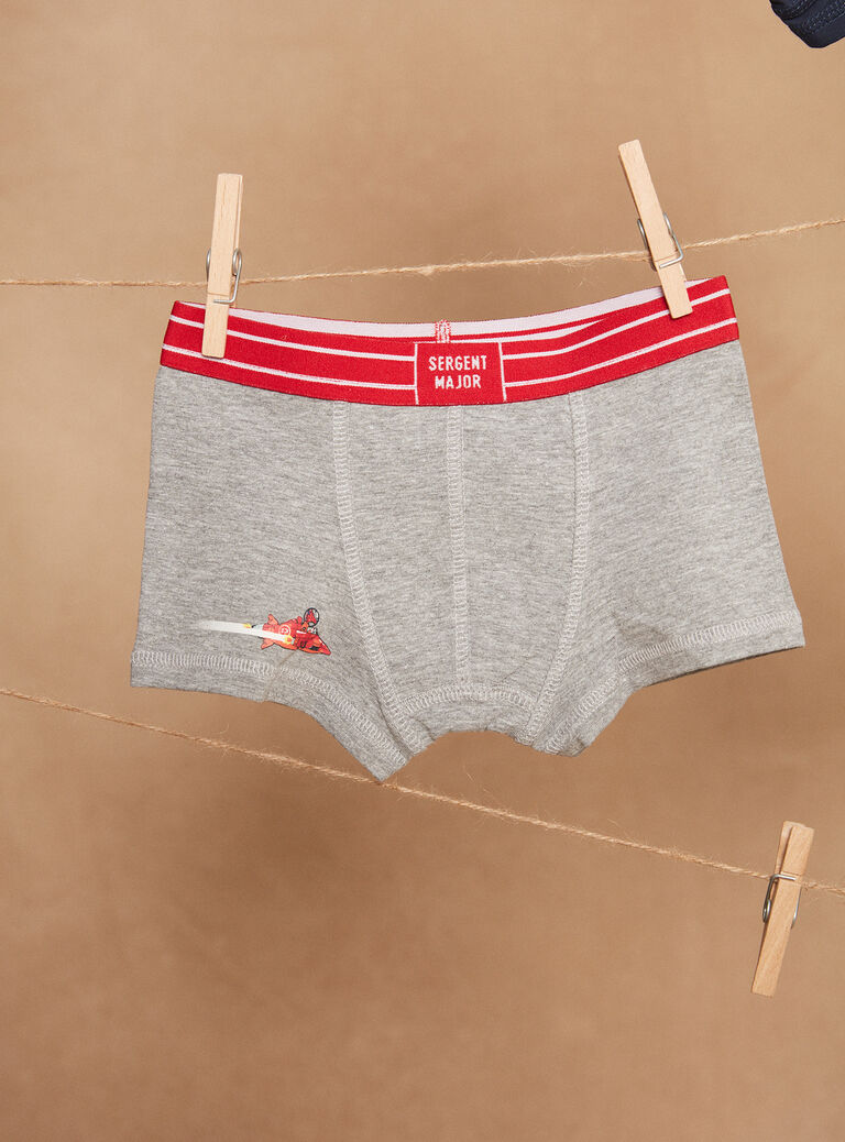 3 boxers bleu marine, rouge et gris à motif galaxies et imprimé à rayures