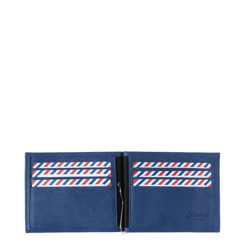 Portefeuille italien Hector avec pince à billets en cuir Nubuck Mer indigo