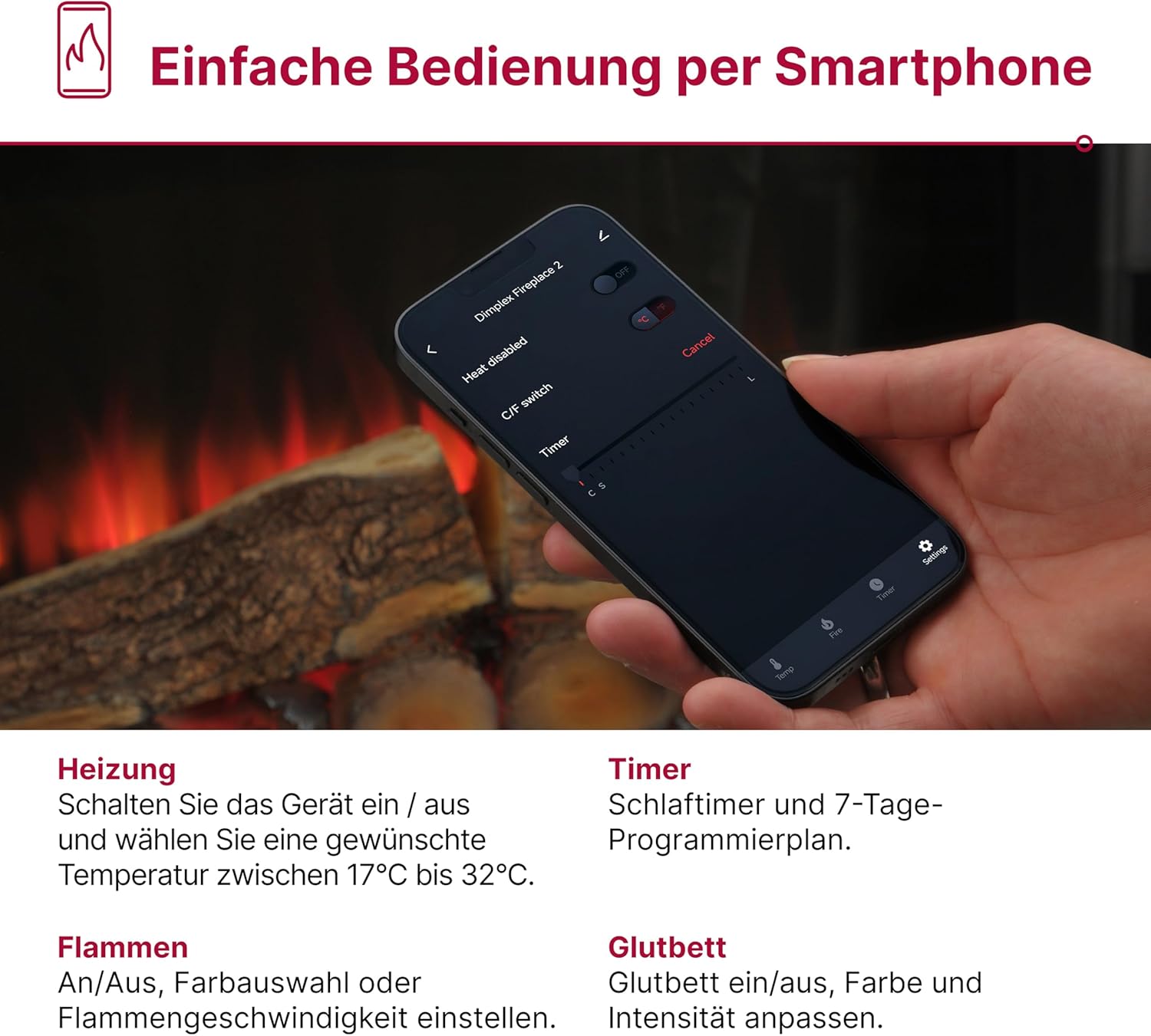 Dimplex Spark 58.4 cm Optiflame Inset Elektri Kamin, Feuerraumeinsatz mit 13 Farbthemen, Einstellbare Flammengeschwindigkeit und Helligkeit mit programmierbarem Timer und Fernbedienung