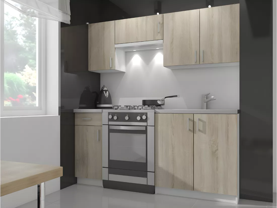 Armoires de cuisine haute AKORD W60 LIMA Blanc 60 cm 2 portes façade Chêne Sonoma 2 étagères 60x30,5x58 cm