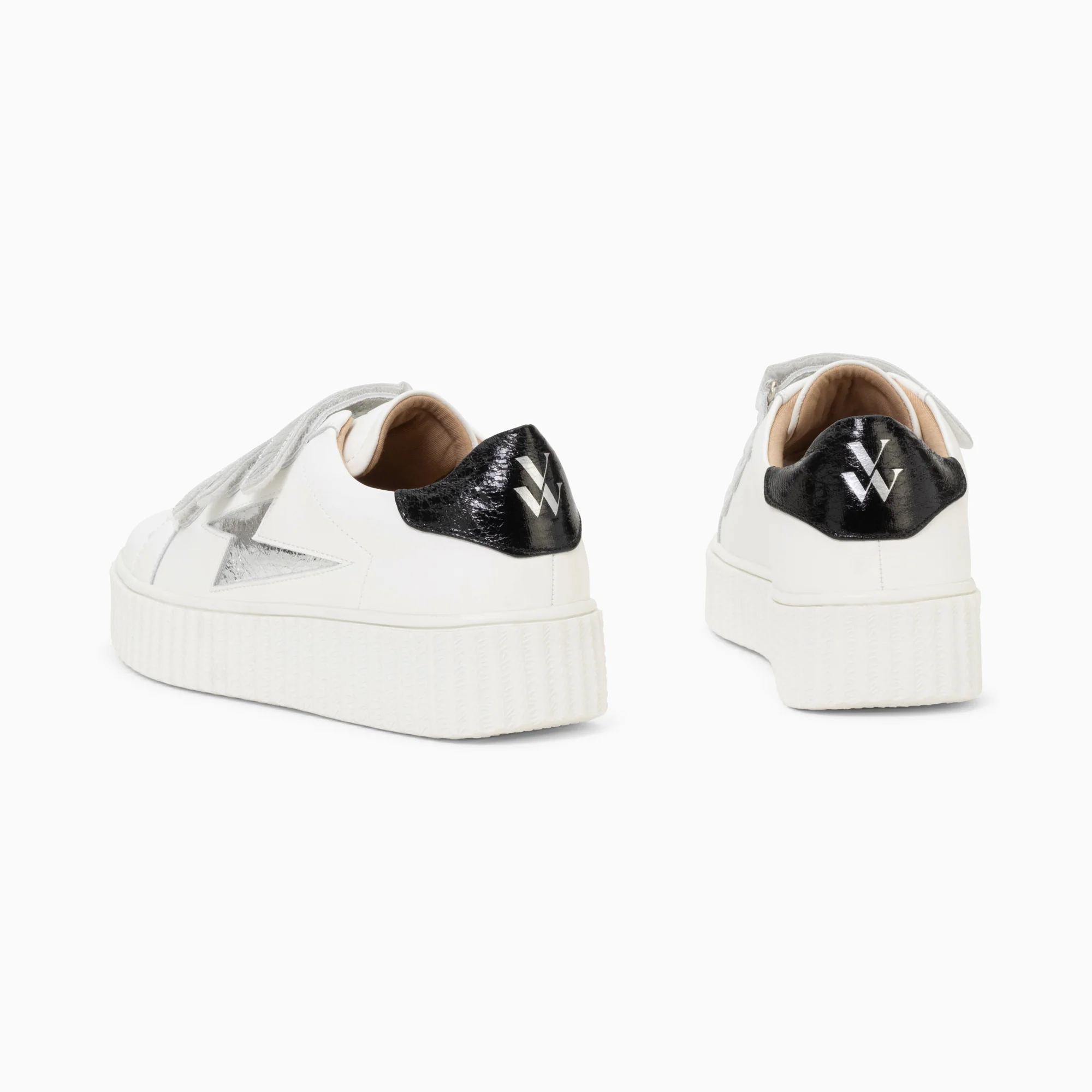 Sneakers-Baskets éclair Marilou blanc et argent à scratchs