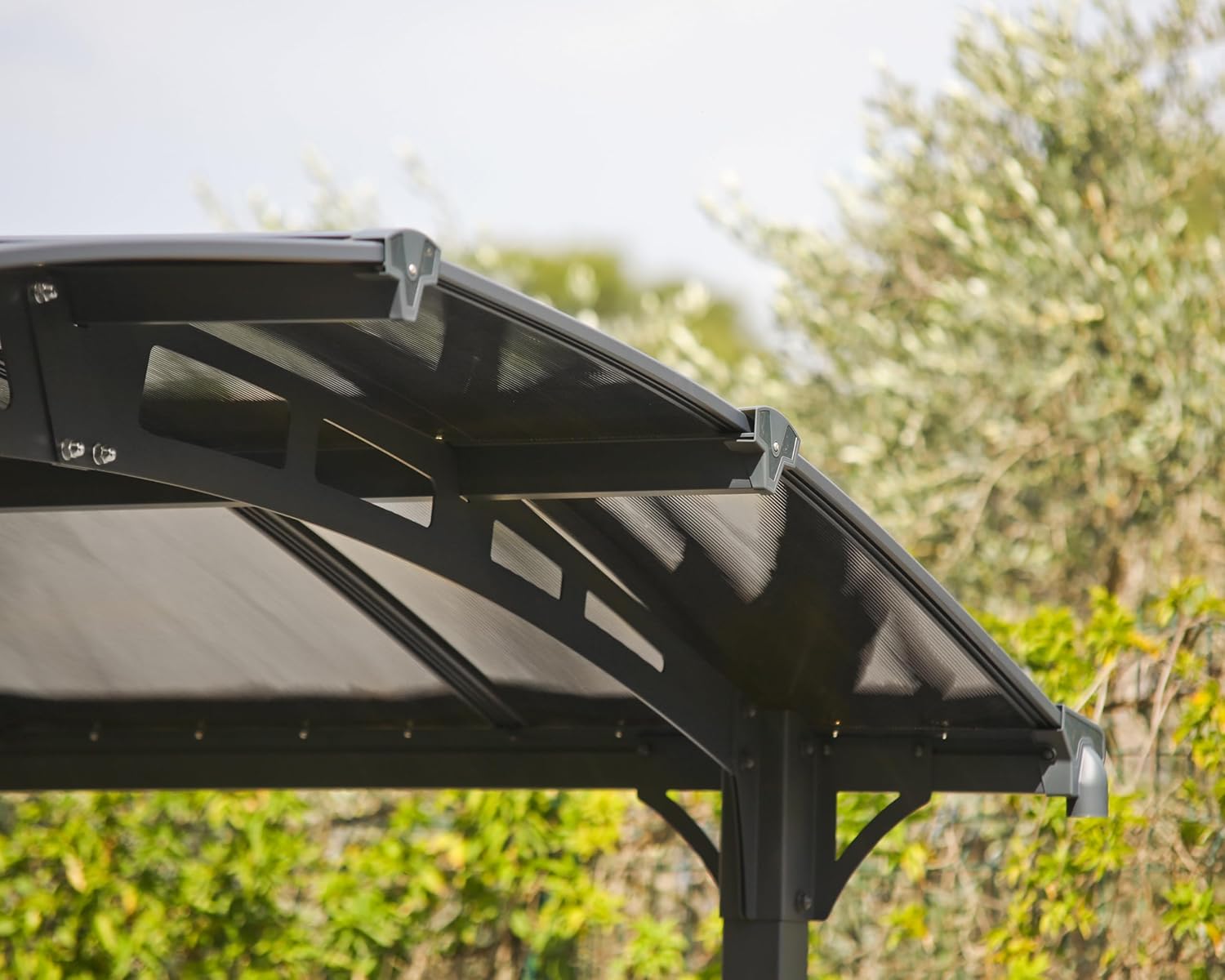 Palram Arcadia 4300 Carport Aluminium & Verzinkter Stahl 4,3x3,5m, Überdachung, Autogarage, Autounterstand, Einfache Montage, Carport Bausatz, 10 Jahre Garantie, Anthrazit Inkl. Regenrinne