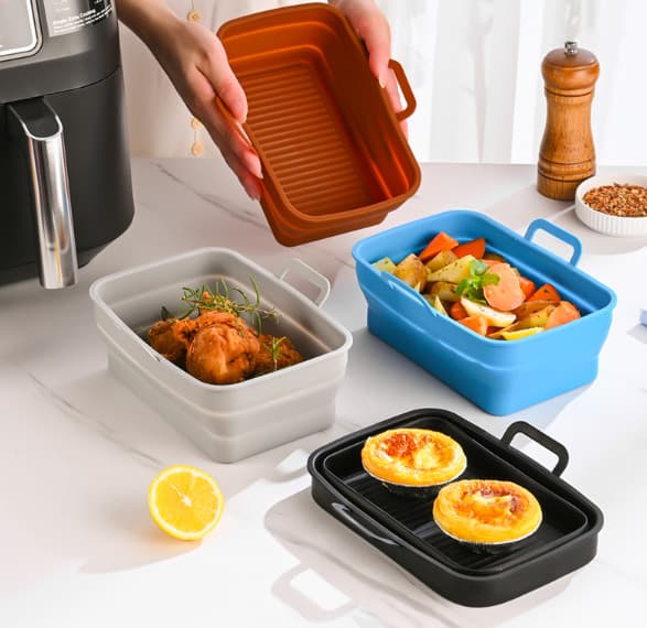 Sammenklappelig firkantet Air Fryer silikoneform 19,5x12,7x7 cm Grå
