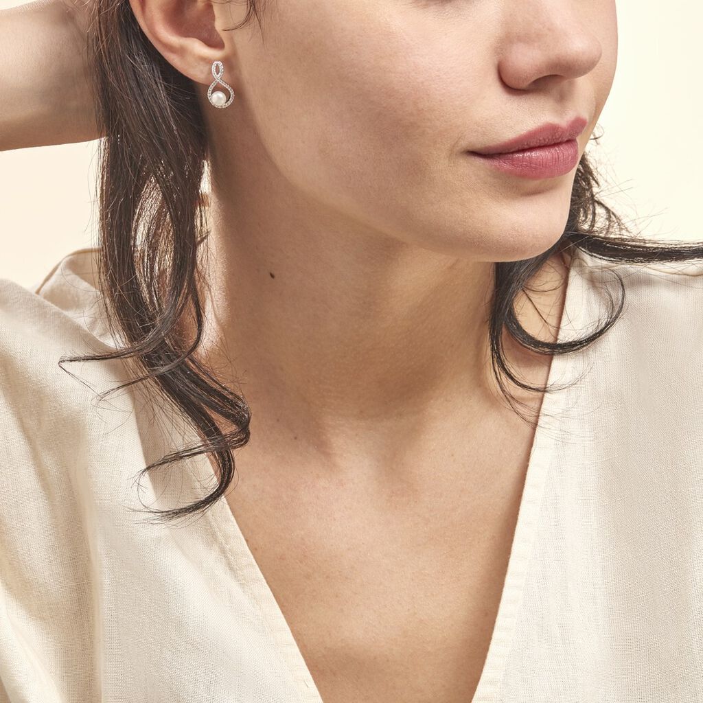 Boucles D'oreilles Pendantes Saja Argent  Perle De Culture Et Oxyde