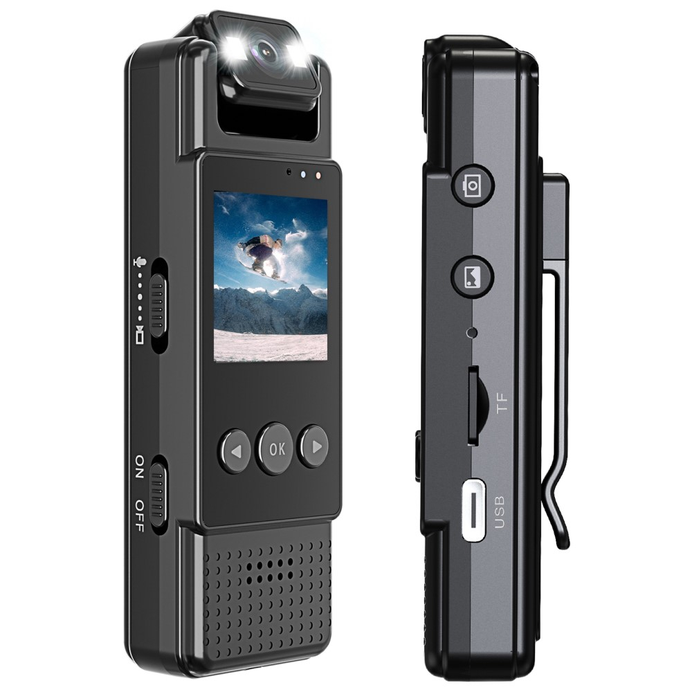 Mini FullHD 1080p Kamera Bodycam mit TFT Display / Sprachaufzeichnung / Nachtsicht / MicroSD Slot / 180° Rotation und Clip-Halter - Schwarz