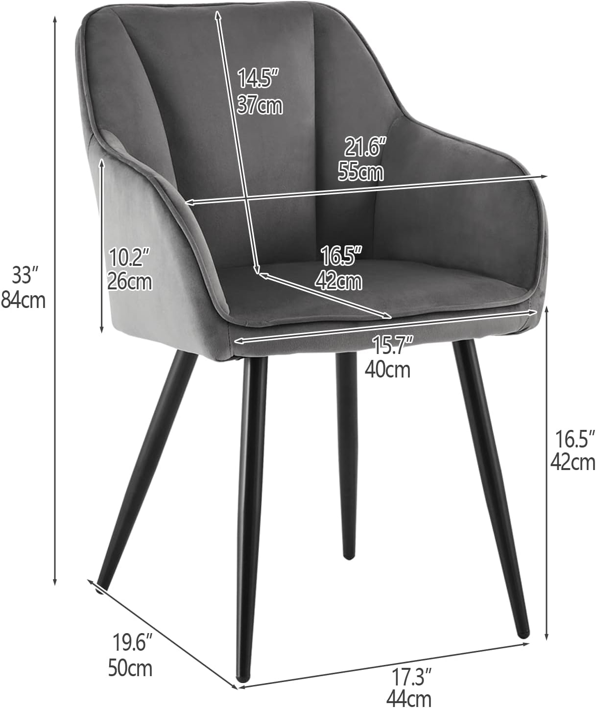 TUKAILAI Esszimmerstühle 2er Set, Samt Stühle Esszimmer mit Armlehne, Armlehnstuhl, Küchenstuhl, Polsterstuhl aus Polyester mit Metallbeine und Rückenlehne für Esszimmer Wohnzimmer Küche,Grau