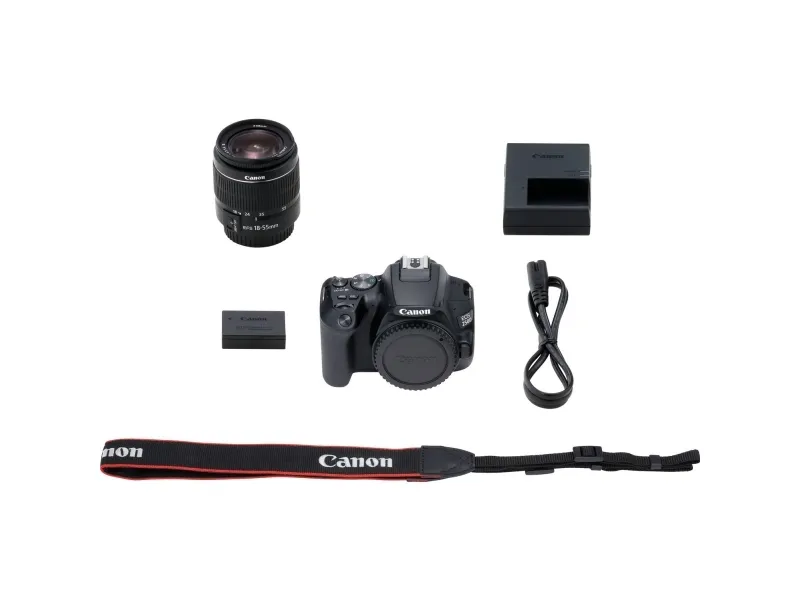 Canon EOS 250D - Digitalkamera - SLR - 24.1 MP - APS-C - 4K / 25 fps - 3x optisk zoom EF-S 18-55 mm III objektiv - Wi-Fi, Bluetooth - sort