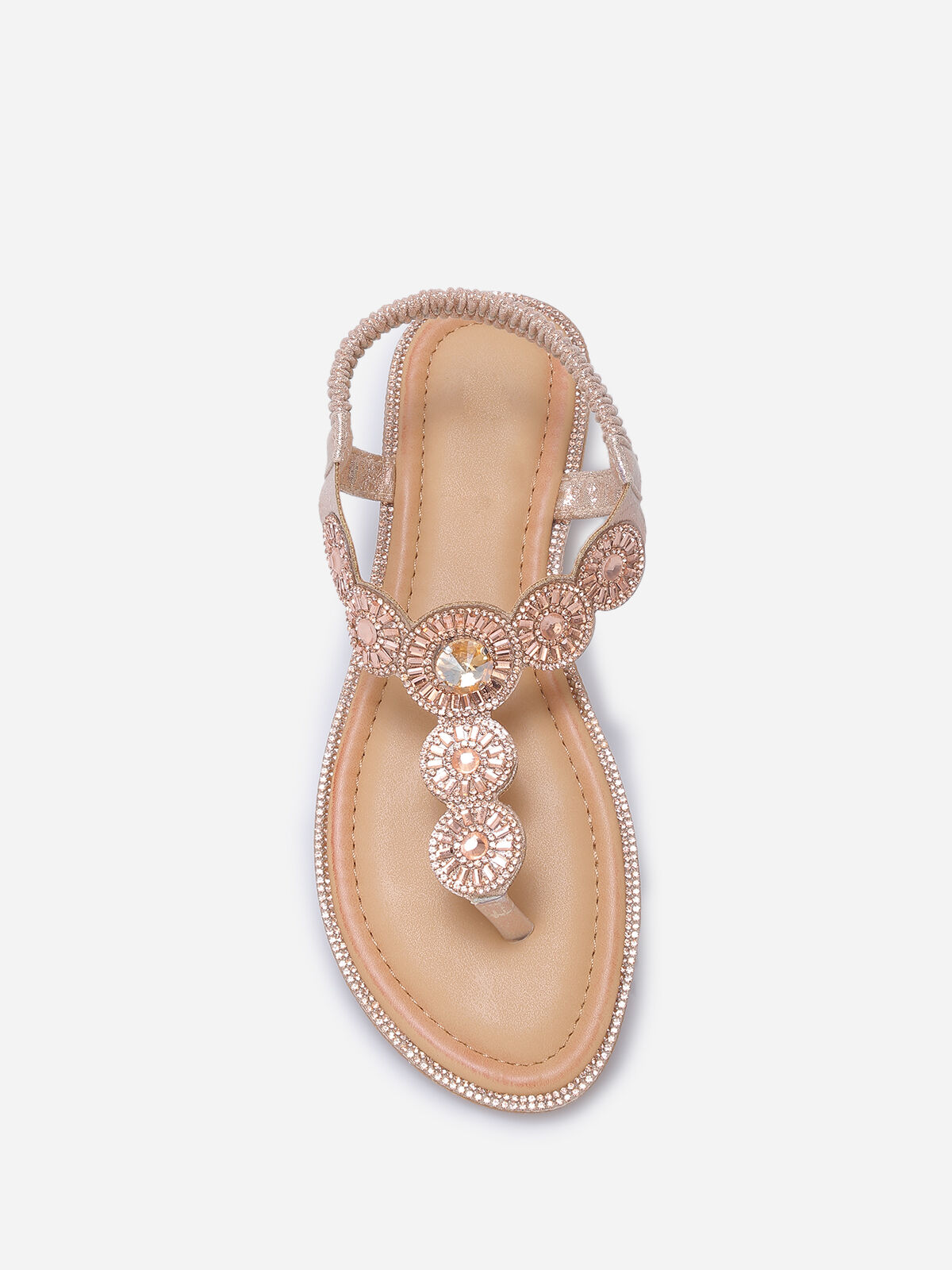 Nu-pieds pailletés à strass- Doré rose