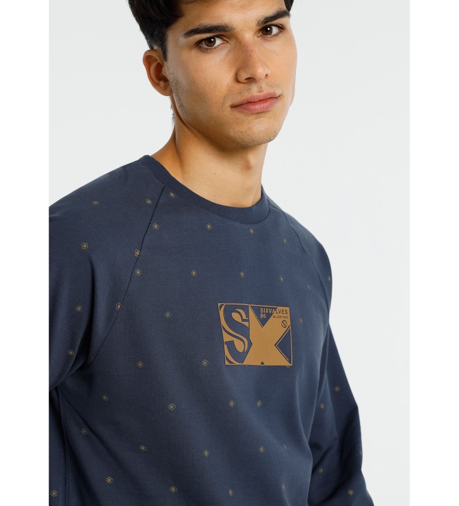 Camiseta Six Valves Pique Single Mini Print Azul Marinho
