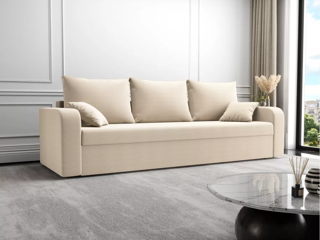 Canapé 3 places convertible en tissu beige ONABIA